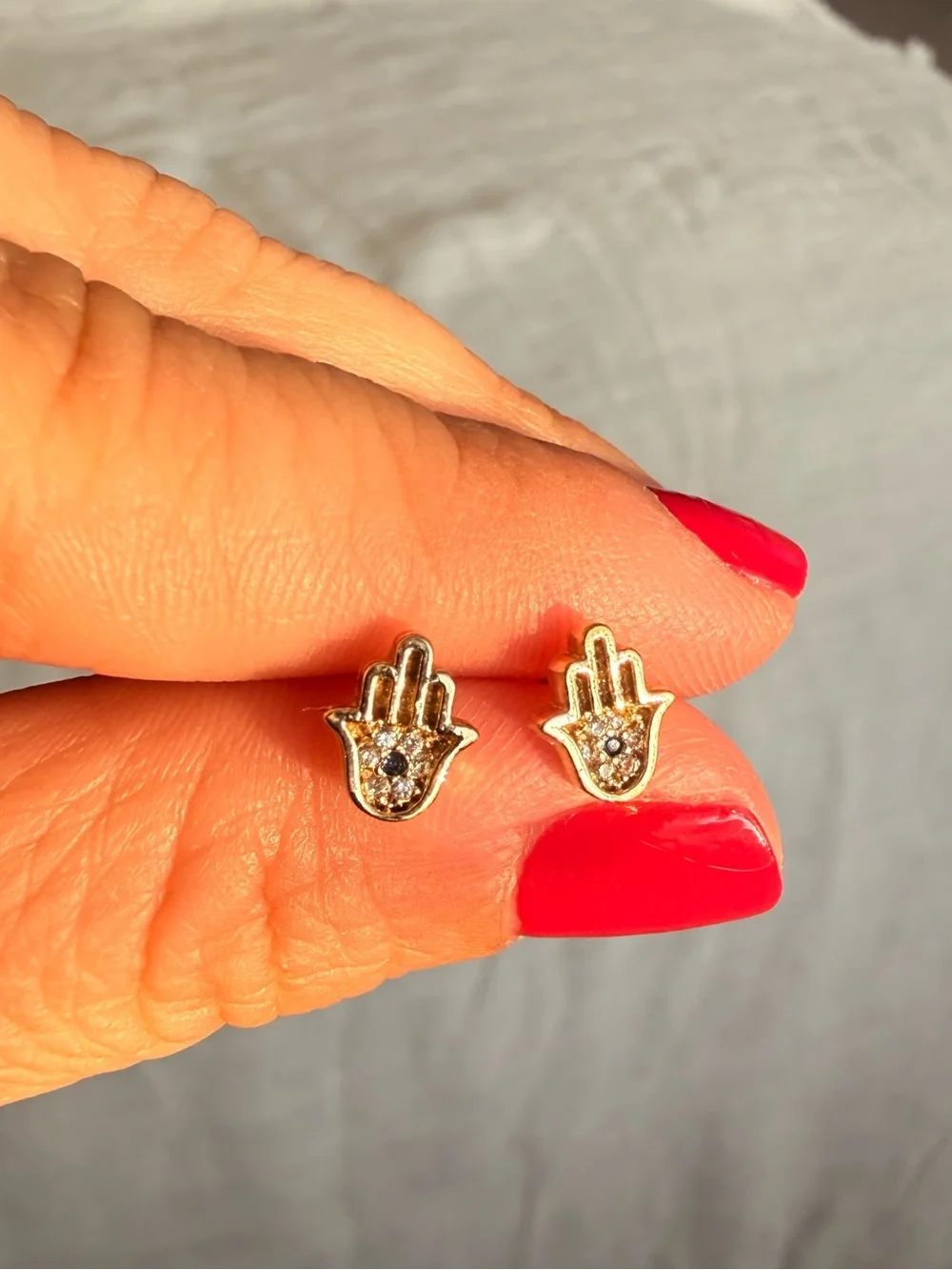 Gold Hamsa Hand Pendant and Stud Earring Set - Gold